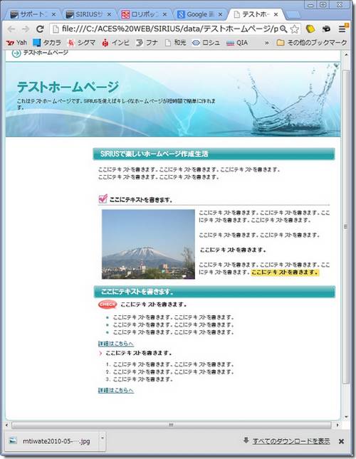 SIRIUSシリウストップページ完成例