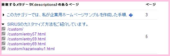 GoogleウェブマスターツールHTMLの改善リスト中身