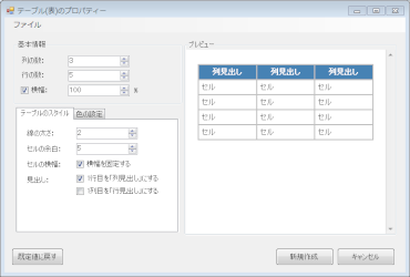 テーブルエディタ編集画面